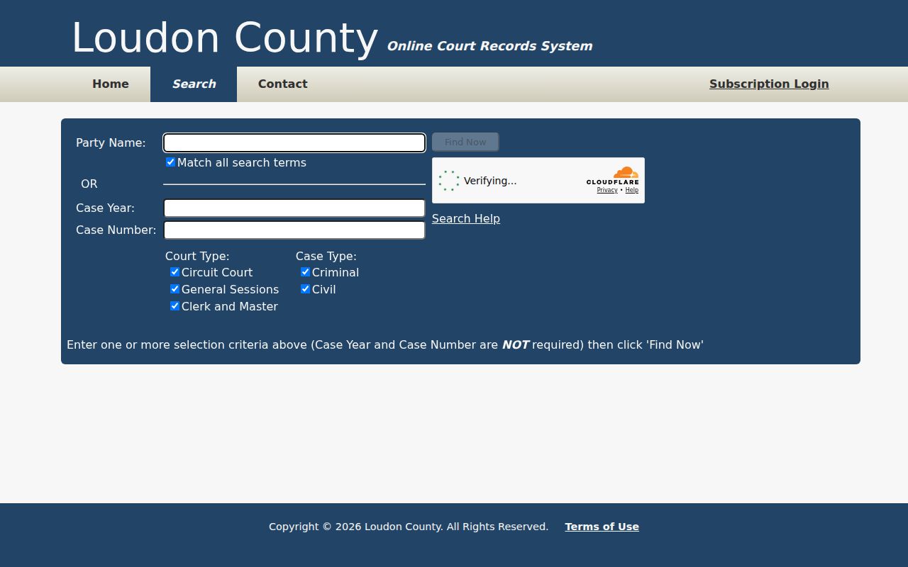 Loudon County case search form