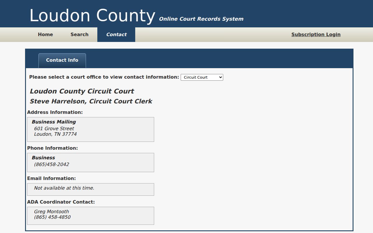 Loudon County case search clerk selector