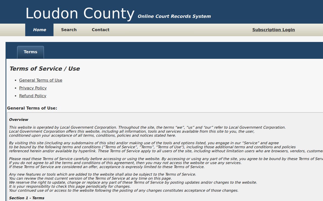 Loudon County case search terms of use
