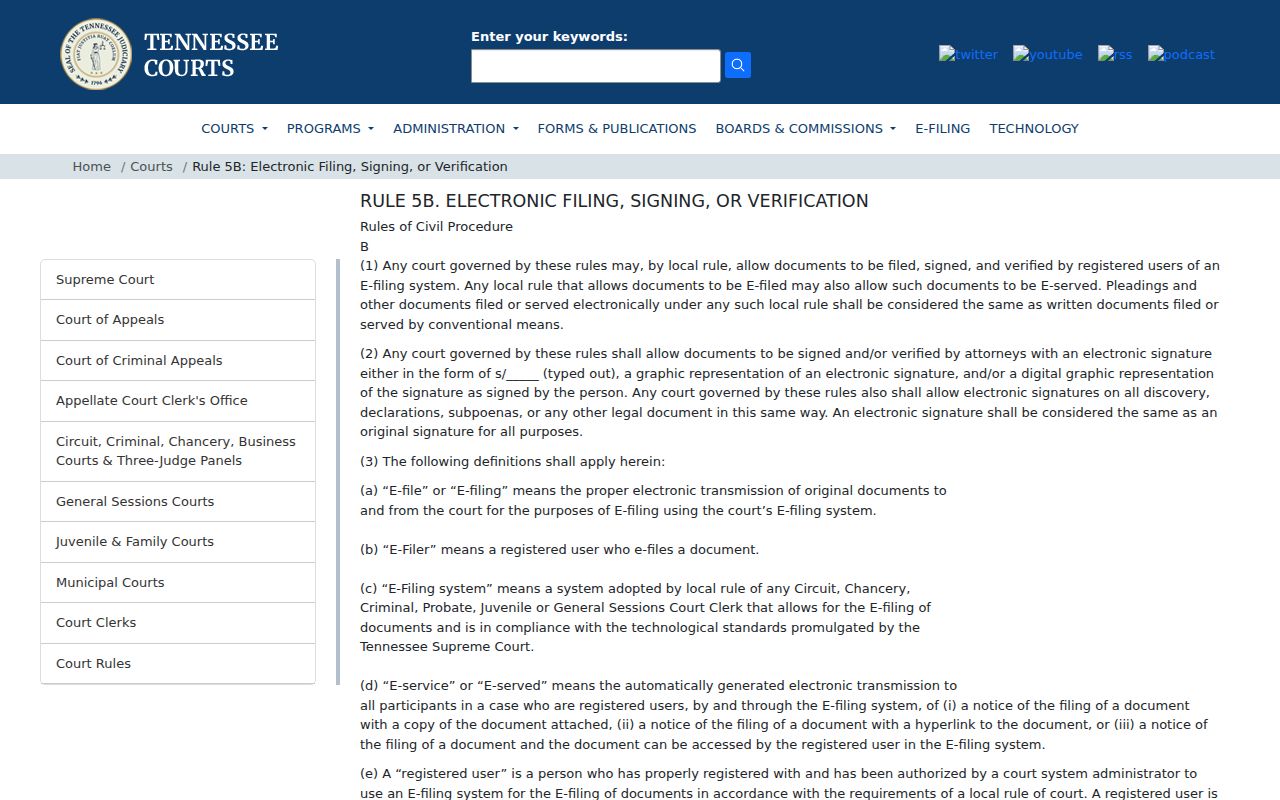 Tennessee Civil Rule 5B electronic filing framework for Loudon County