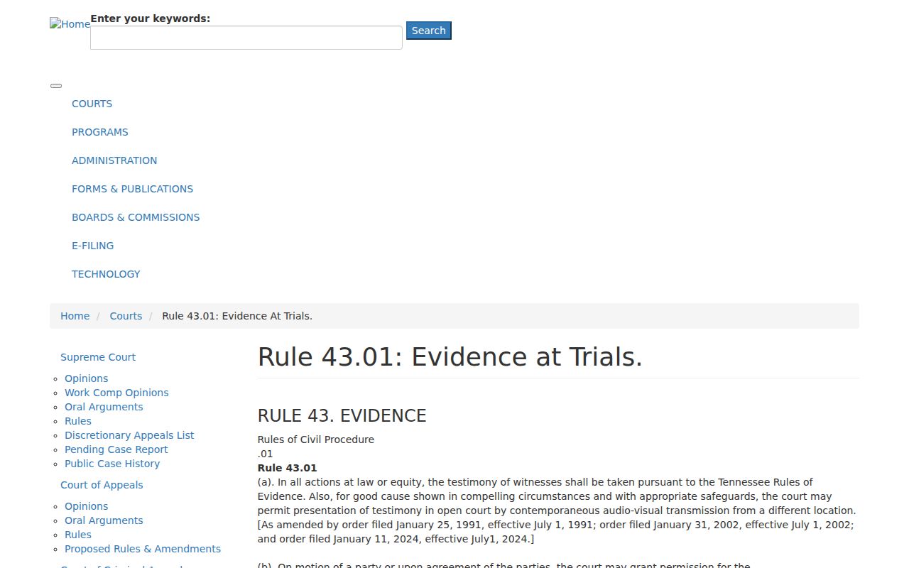 Tennessee Civil Rule 43.01 evidence rule relevant to Loudon civil trials