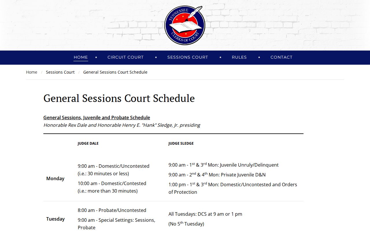 Loudon County General Sessions civil collections schedule