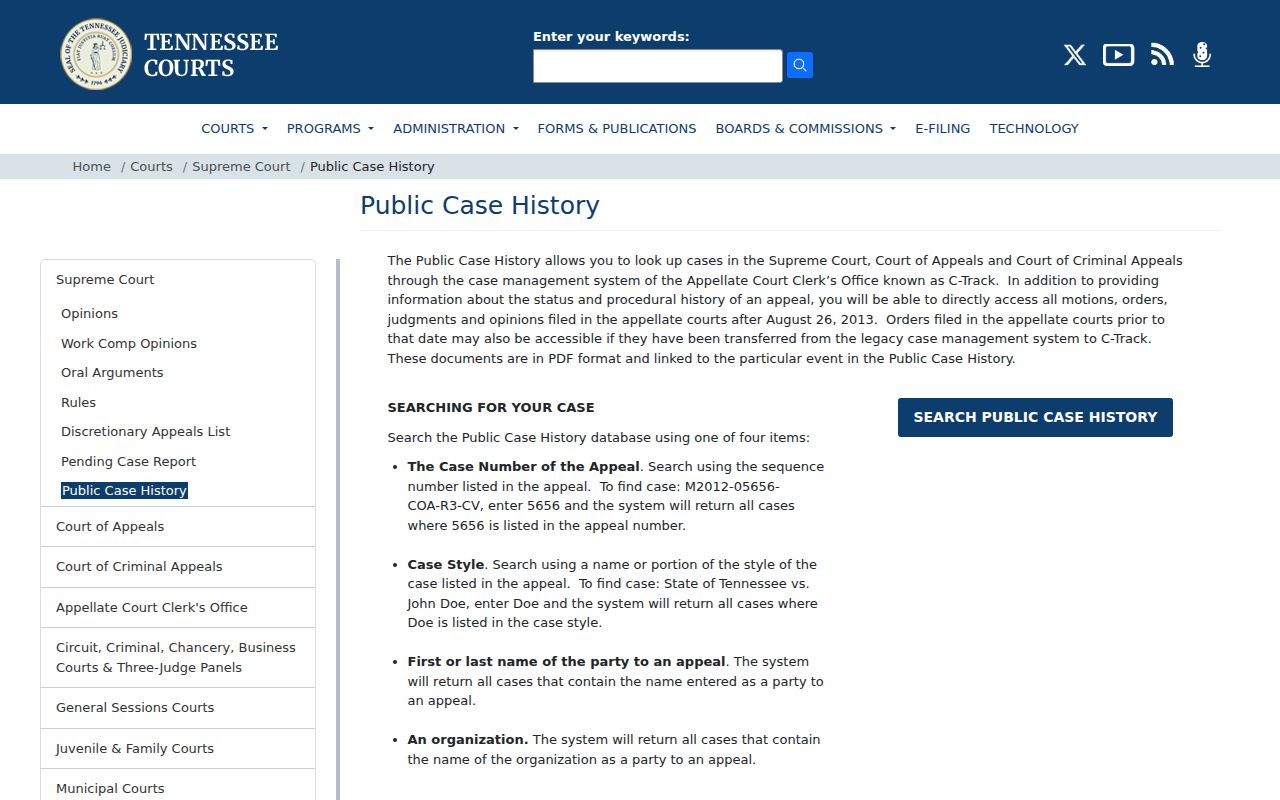 Loudon County court calendar appellate history page
