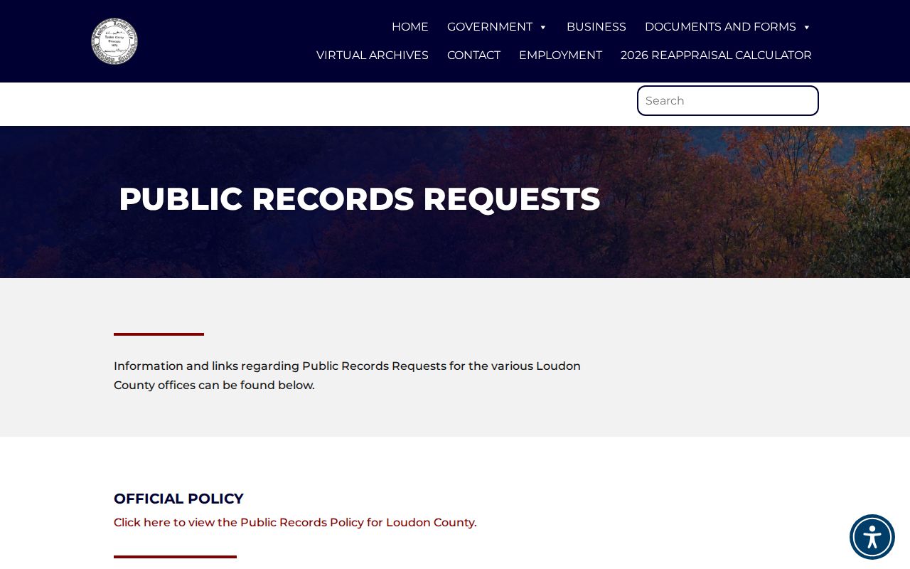 Loudon County court records request page