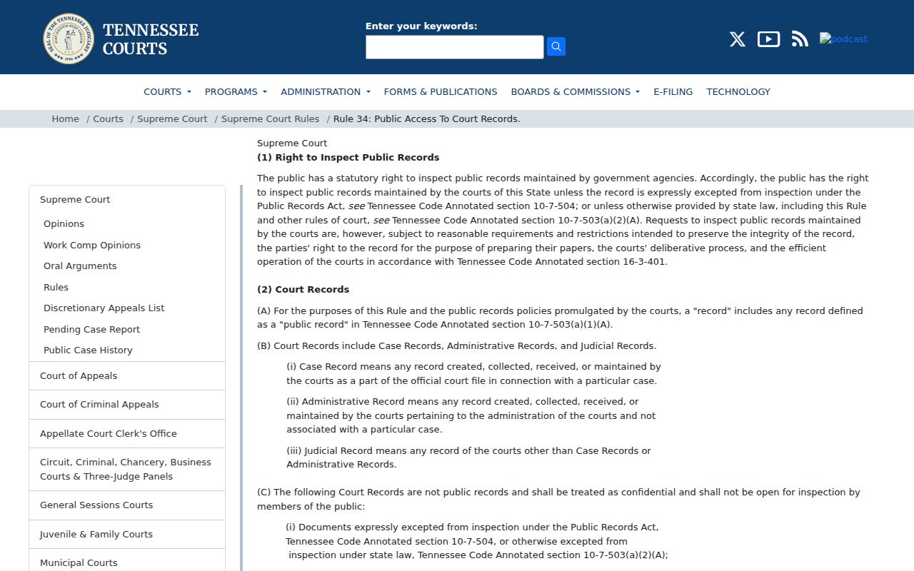 Loudon County court records Rule 34 access page