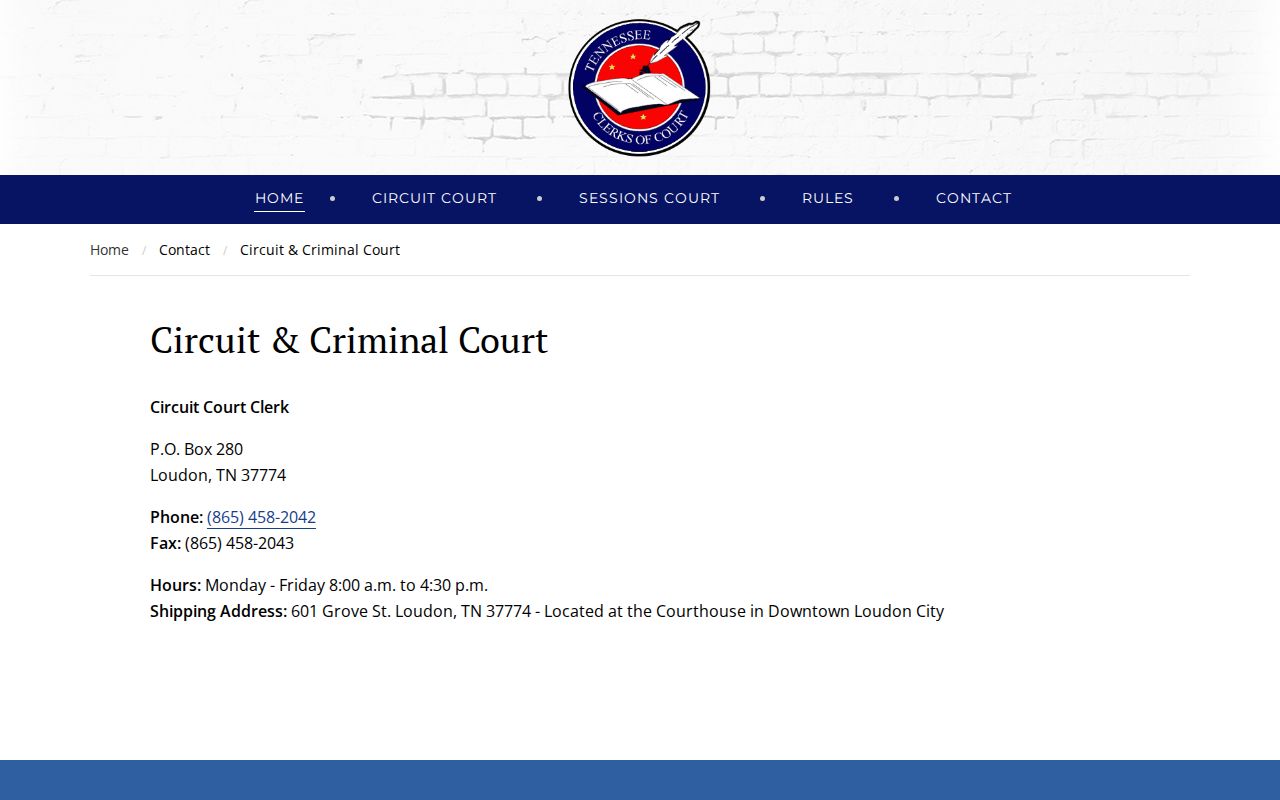 Loudon County Circuit and Criminal Court Clerk contact page