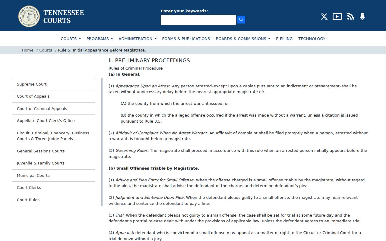 Tennessee Criminal Rule 5 initial appearance information for Loudon County cases