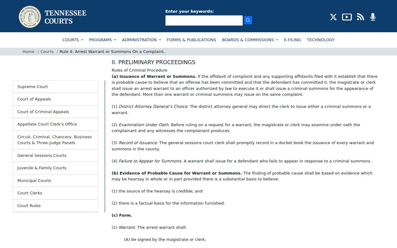 Tennessee Criminal Rule 4 warrant and summons information relevant to Loudon dockets