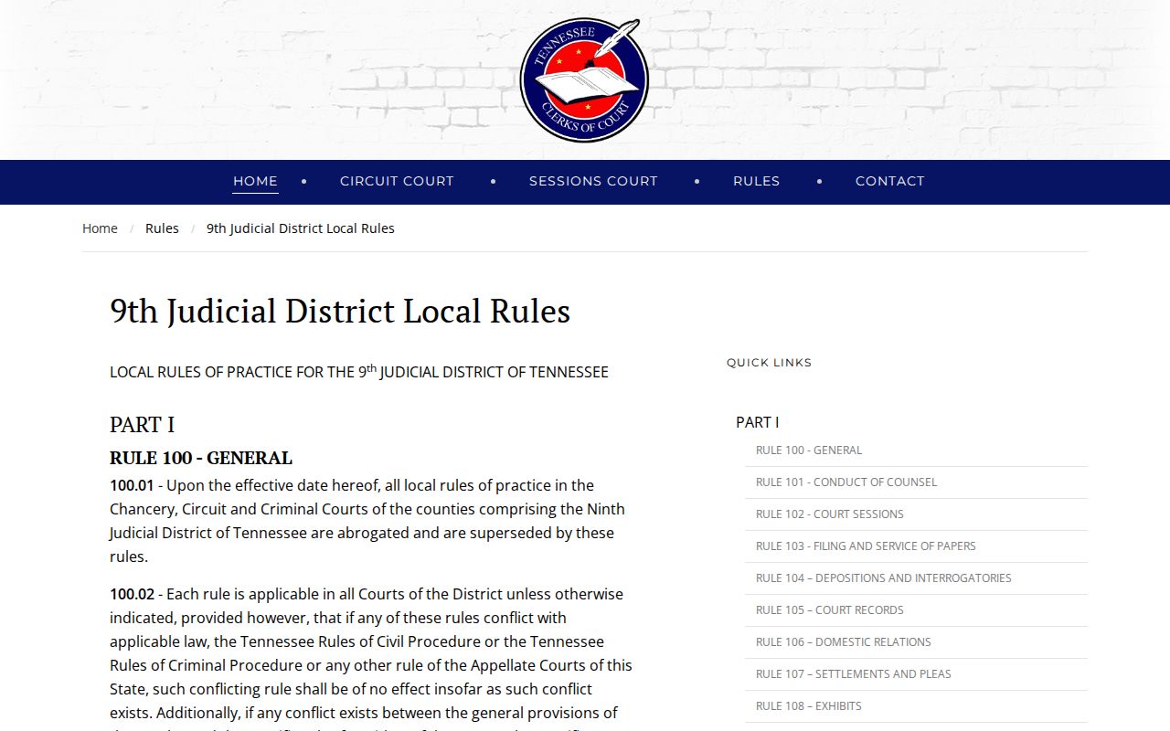 Ninth Judicial District local rules used for Loudon County criminal dockets
