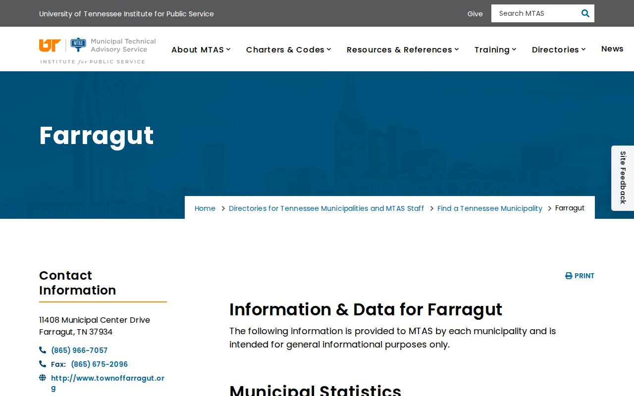 Farragut town profile for court docket jurisdiction context