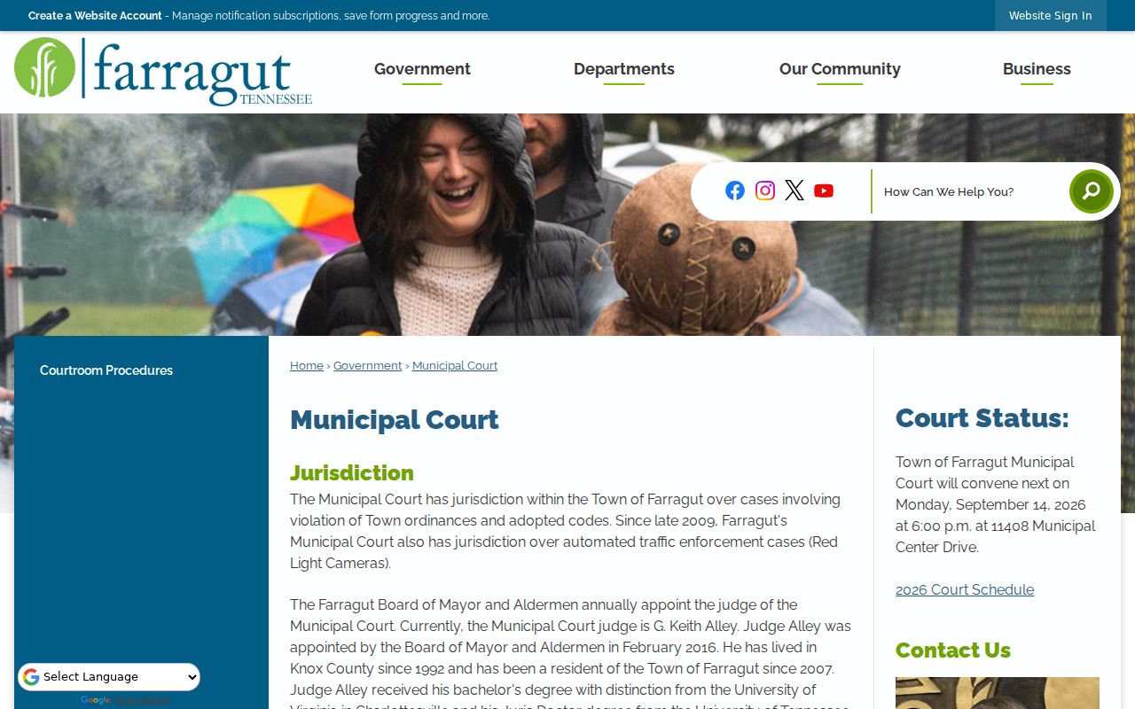 Farragut court docket information on the Municipal Court page