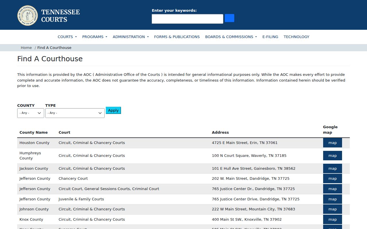 Loudon County court docket courthouse directory